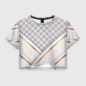 Женская футболка Crop-top 3D с принтом Luxury white & Gold в Ухте, 100% полиэстер | круглая горловина, длина футболки до линии талии, рукава с отворотами | luxury | versace | vip | абстракция | версаче | вип | золото | паттерн | роскошь | текстуры