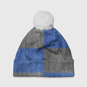 Шапка 3D c помпоном с принтом Denim Patchwork в Ухте, 100% полиэстер | универсальный размер, печать по всей поверхности изделия | blue gray | denim | jeans | patchwork | джинсовая ткань
