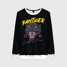 Женский свитшот 3D с принтом Пантера 1986 в Ухте, 100% полиэстер с мягким внутренним слоем | круглый вырез горловины, мягкая резинка на манжетах и поясе, свободная посадка по фигуре | 1986 | panther | джунгли | дикая | кошка | пантера