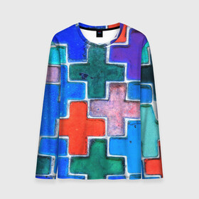 Мужской лонгслив 3D с принтом Крестик в Ухте, 100% полиэстер | длинные рукава, круглый вырез горловины, полуприлегающий силуэт | абстракция | детское | молодежное | тетрис | хайп | цветное | яркое