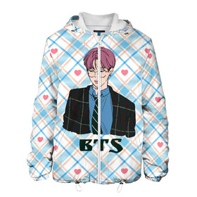 Мужская куртка 3D с принтом BTS anime style в Ухте, ткань верха — 100% полиэстер, подклад — флис | прямой крой, подол и капюшон оформлены резинкой с фиксаторами, два кармана без застежек по бокам, один большой потайной карман на груди. Карман на груди застегивается на липучку | Тематика изображения на принте: bts | k pop | kpop | rm | аниме | бтс | ви | джей хоуп | джонгук | кпоп | сюга | чимин | чин | япония