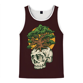 Мужская майка 3D с принтом Дерево растущее из черепа в Ухте, 100% полиэстер | круглая горловина, приталенный силуэт, длина до линии бедра. Пройма и горловина окантованы тонкой бейкой | Тематика изображения на принте: hell | skull | ад | скелет | ужасы | череп | черепушка