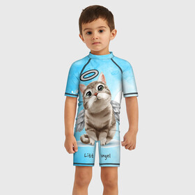 Детский купальный костюм 3D Little Angel: в Ухте, Полиэстер 85%, Спандекс 15% | застежка на молнии на спине | ангел | арт | графика | животные | звери | кот | нимб