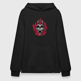 Худи SuperOversize хлопок с принтом Skull devil в Ухте, 70% хлопок, 30% полиэстер, мягкий начес внутри | карман-кенгуру, эластичная резинка на манжетах и по нижней кромке, двухслойный капюшон
 | bone | bones | creepy | dead | death | devil | halloween | horns | horror | scary | skull | skulls | the curse | голова | дьявол | кости | ужасы | хоррор | череп