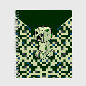 Тетрадь с принтом Minecraft Крипер в Ухте, 100% бумага | 48 листов, плотность листов — 60 г/м2, плотность картонной обложки — 250 г/м2. Листы скреплены сбоку удобной пружинной спиралью. Уголки страниц и обложки скругленные. Цвет линий — светло-серый
 | minecraft | блоки | виеоигры | зеленый человечек | инди игра | комуфляж | майнкрафт | пикселы