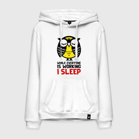 Мужская толстовка хлопок с принтом Сова. Сплю, когда ты на работе в Ухте, френч-терри, мягкий теплый начес внутри (100% хлопок) | карман-кенгуру, эластичные манжеты и нижняя кромка, капюшон с подкладом и шнурком | Тематика изображения на принте: owl | owls | сова | совушка | совы | филин | фраза | юмор