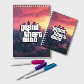 Блокнот с принтом Los Santos | GTA в Ухте, 100% бумага | 48 листов, плотность листов — 60 г/м2, плотность картонной обложки — 250 г/м2. Листы скреплены удобной пружинной спиралью. Цвет линий — светло-серый
 | game | games | grand theft auto | gta | gta rp | san andreas | v | vice city | великое автоворовство | гранд зефт аувто | гта | гта рп | игра | игры