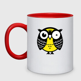 Кружка двухцветная Уставшая сова: в Ухте, керамика | объем — 330 мл, диаметр — 80 мм. Цветная ручка и кайма сверху, в некоторых цветах — вся внутренняя часть | owl | owls | сова | совушка | совы | филин | фраза | юмор