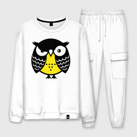 Мужской костюм хлопок с принтом Сердитая сова в Ухте, 100% хлопок | на свитшоте круглая горловина, мягкая резинка по низу. Брюки заужены к низу, на них два вида карманов: два “обычных” по бокам и два объемных, с клапанами, расположенные ниже линии бедра. Брюки с мягкой трикотажной резинкой на поясе и по низу штанин. В поясе для дополнительного комфорта — широкие завязки | Тематика изображения на принте: owl | owls | сова | совушка | совы | филин | фраза | юмор