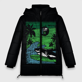 Женская зимняя куртка Oversize Surf shark: в Ухте, верх — 100% полиэстер; подкладка — 100% полиэстер; утеплитель — 100% полиэстер | длина ниже бедра, силуэт Оверсайз. Есть воротник-стойка, отстегивающийся капюшон и ветрозащитная планка. 
Боковые карманы с листочкой на кнопках и внутренний карман на молнии | shark | акула | вода | море | океан | остров | отпуск | пальмы | серфинг