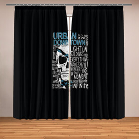Фотошторы с принтом URBAN Downtown в Ухте, Блэкаут (светозащита 90%) / Габардин (светозащита 40% | 2 полотна шириной по 145 см; Высота 200-300 см; Крепление: шторная лента (на крючки); | hell | skull | ад | скелет | ужасы | череп | черепушка