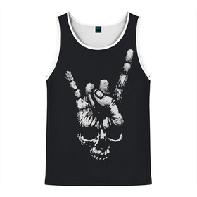 Мужская майка 3D с принтом Rock Skull в Ухте, 100% полиэстер | круглая горловина, приталенный силуэт, длина до линии бедра. Пройма и горловина окантованы тонкой бейкой | Тематика изображения на принте: rock n roll | skulls | коза | рок | скелет | череп | черепушка