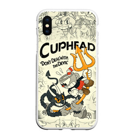 Чехол для iPhone XS Max матовый с принтом Cuphead and Devil в Ухте, Силикон | Область печати: задняя сторона чехла, без боковых панелей | cuphead | devil | dont deal with the devil | все персонажи | дьявол | игры | капхед | чашеголовый | черт