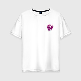 Женская футболка хлопок Oversize с принтом Zerg logo mini Purple в Ухте, 100% хлопок | свободный крой, круглый ворот, спущенный рукав, длина до линии бедер
 | Тематика изображения на принте: drone | hydralisk | lurker | mutalisk | overseer | roach | zerg | zergling | гидрал | дрон | зерг | зерлинг | люркер | мутал | нидус | оверлорд | собаки