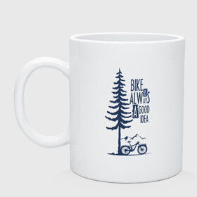 Кружка керамическая с принтом Gooood Idea в Ухте, керамика | объем — 330 мл, диаметр — 80 мм. Принт наносится на бока кружки, можно сделать два разных изображения | mtb | байк | велосипед | горы | дерево | лес | мтб | спорт