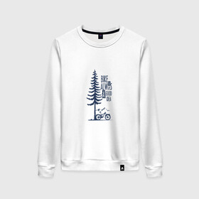 Женский свитшот хлопок с принтом Gooood Idea в Ухте, 100% хлопок | прямой крой, круглый вырез, на манжетах и по низу широкая трикотажная резинка  | mtb | байк | велосипед | горы | дерево | лес | мтб | спорт