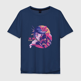 Мужская футболка хлопок Oversize с принтом Anime Tengu Girl в Ухте, 100% хлопок | свободный крой, круглый ворот, “спинка” длиннее передней части | anime art | demon | folklore | illustration | japan | japanese | kabuki | kanji | legend | manga | satanic | аниме арт | городские легенды | даитенгу | девушка | демон | ёкай | иероглифы | иллюстрация | кандзи | манга | тенгу | фольклор | япони