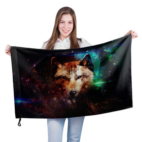 Флаг 3D с принтом WOLF в Ухте, 100% полиэстер | плотность ткани — 95 г/м2, размер — 67 х 109 см. Принт наносится с одной стороны | wolf | абстракция | волк | хищник