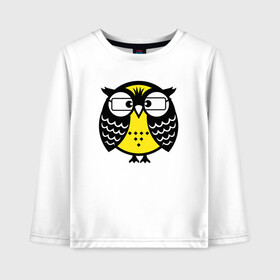 Детский лонгслив хлопок с принтом Совушка в очках в Ухте, 100% хлопок | круглый вырез горловины, полуприлегающий силуэт, длина до линии бедер | owl | owls | сова | совушка | совы | филин | фраза | юмор