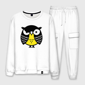 Мужской костюм хлопок с принтом Сердитая сова в Ухте, 100% хлопок | на свитшоте круглая горловина, мягкая резинка по низу. Брюки заужены к низу, на них два вида карманов: два “обычных” по бокам и два объемных, с клапанами, расположенные ниже линии бедра. Брюки с мягкой трикотажной резинкой на поясе и по низу штанин. В поясе для дополнительного комфорта — широкие завязки | Тематика изображения на принте: owl | owls | сова | совушка | совы | филин | фраза | юмор
