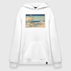 Худи SuperOversize хлопок с принтом Снежное утро на реке Коисикава в Ухте, 70% хлопок, 30% полиэстер, мягкий начес внутри | карман-кенгуру, эластичная резинка на манжетах и по нижней кромке, двухслойный капюшон
 | кацусики хокусай | тридцать шесть видов фудзи | фудзи | япония | японская графика