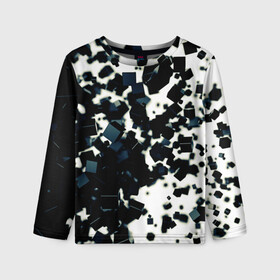 Детский лонгслив 3D с принтом KUBIKI в Ухте, 100% полиэстер | длинные рукава, круглый вырез горловины, полуприлегающий силуэт
 | Тематика изображения на принте: bricks | абстракция | кубики | молодежное | пестрое | черно белое