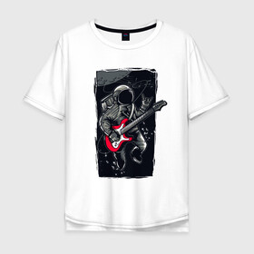 Мужская футболка хлопок Oversize с принтом Астронавт музыкант в Ухте, 100% хлопок | свободный крой, круглый ворот, “спинка” длиннее передней части | Тематика изображения на принте: астронавт | астронавт музыкант | космонавт | космос