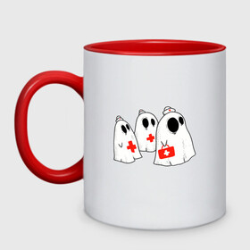 Кружка двухцветная с принтом Ghost Nurses в Ухте, керамика | объем — 330 мл, диаметр — 80 мм. Цветная ручка и кайма сверху, в некоторых цветах — вся внутренняя часть | Тематика изображения на принте: 12 мая | cartoon | doctor | ghost | merch | nurse | saving lives | spooky | арт | день медицинской сестры | доктор | интерн | интернатура | медсестра мерч | медсёстры | операционная сестра | приведение | призраки | рисунок