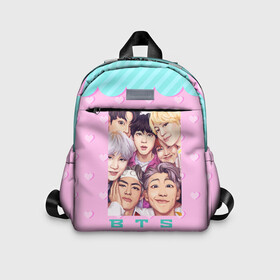 Детский рюкзак 3D с принтом BTS совместный портрет арт в Ухте, 100% полиэстер | лямки с регулируемой длиной, сверху петелька, чтобы рюкзак можно было повесить на вешалку. Основное отделение закрывается на молнию, как и внешний карман. Внутри дополнительный карман. По бокам два дополнительных кармашка | Тематика изображения на принте: bts | k pop | kpop | rm | аниме | бтс | ви | джей хоуп | джонгук | кпоп | сюга | чимин | чин | япония
