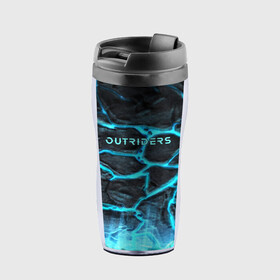 Термокружка-непроливайка с принтом OUTRIDERS в Ухте, внутренняя часть — пищевой пластик, наружная часть — прозрачный пластик, между ними — полиграфическая вставка с рисунком | объем — 350 мл, герметичная крышка | outriders | земля | игра | надпись | неон | рисунок | трикстер