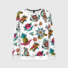 Женский свитшот 3D с принтом Old school Sailor в Ухте, 100% полиэстер с мягким внутренним слоем | круглый вырез горловины, мягкая резинка на манжетах и поясе, свободная посадка по фигуре | mom | old | old school sailor | pineapple | sailor | school | sea | ананас | бутылка | записка | карта | корабль | мама | моряк | моряк старой школы | набор | орнамент | путешествие | роза | розы | сердце | старая школа