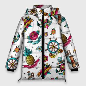 Женская зимняя куртка Oversize с принтом Old school Sailor в Ухте, верх — 100% полиэстер; подкладка — 100% полиэстер; утеплитель — 100% полиэстер | длина ниже бедра, силуэт Оверсайз. Есть воротник-стойка, отстегивающийся капюшон и ветрозащитная планка. 

Боковые карманы с листочкой на кнопках и внутренний карман на молнии | mom | old | old school sailor | pineapple | sailor | school | sea | ананас | бутылка | записка | карта | корабль | мама | моряк | моряк старой школы | набор | орнамент | путешествие | роза | розы | сердце | старая школа