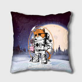 Подушка 3D с принтом Catronaut в Ухте, наволочка – 100% полиэстер, наполнитель – холлофайбер (легкий наполнитель, не вызывает аллергию). | состоит из подушки и наволочки. Наволочка на молнии, легко снимается для стирки | moon | арт | день космонавтики | звезды | космонавт | космос | лого | луна | небо | планеты