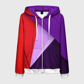 Мужская толстовка 3D на молнии с принтом ORIGAMI в Ухте, 100% полиэстер | длина до линии бедра, манжеты и пояс оформлены мягкой тканевой резинкой, двухслойный капюшон со шнурком для регулировки, спереди молния, по бокам два кармана | origami | геометрия | красный | линии | сиреневый | треугольники