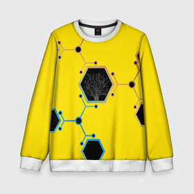 Детский свитшот 3D с принтом Cyborg Q в Ухте, 100% полиэстер | свободная посадка, прямой крой, мягкая тканевая резинка на рукавах и понизу свитшота | chip | geometry | дерево | киборг | нейросеть | схема