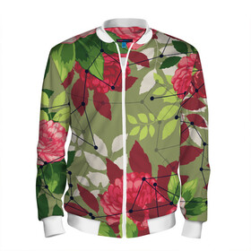 Мужской бомбер 3D с принтом neuro flower в Ухте, 100% полиэстер | застегивается на молнию, по бокам два кармана без застежек, по низу бомбера и на воротнике - эластичная резинка | green | листья | нейро сеть | паутина | природа | цветы