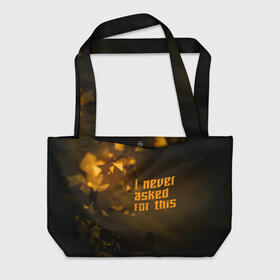 Пляжная сумка 3D с принтом I never asked for this в Ухте, 100% полиэстер | застегивается на металлическую кнопку; внутренний карман застегивается на молнию. Стенки укреплены специальным мягким материалом, чтобы защитить содержимое от несильных ударов
 | deus ex: human revolution | абстракция | адам дженсен | игры | цитата