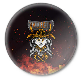 Значок Valheim Девушка викинг: в Ухте,  металл | круглая форма, металлическая застежка в виде булавки | fantasy | mmo | valheim | valve | валхейм | вальхейм | викинги | выживалка | игра | королевская битва | ммо | ролевая игра | фэнтази