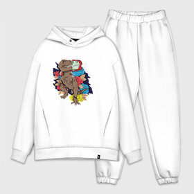 Мужской костюм хлопок OVERSIZE с принтом Тиронозавр в Ухте,  |  | Тематика изображения на принте: динозавр животные  тирекс тиронозавр палеонтология цветы ночь