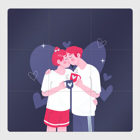 Магнитный плакат 3Х3 Влюбленные: в Ухте, Полимерный материал с магнитным слоем | 9 деталей размером 9*9 см | влюбленные | девушка | парень | поцелуй | сердца