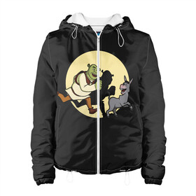 Женская куртка 3D Шрек и Осёл: в Ухте, ткань верха — 100% полиэстер, подклад — флис | прямой крой, подол и капюшон оформлены резинкой с фиксаторами, два кармана без застежек по бокам, один большой потайной карман на груди. Карман на груди застегивается на липучку | 20 | 4к | boots | cat | donkey | fiona | green | in | me | meme | memes | once | shrek | somebody | told | в | зеленый | кот | лет | мем | мемы | мульт | мультфильм | огр | огры | осел | сапогах | фиона | шрек