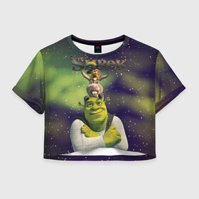 Женская футболка Crop-top 3D Шреку 20 лет: в Ухте, 100% полиэстер | круглая горловина, длина футболки до линии талии, рукава с отворотами | dreamworks | shrek | арт | лого | мультфильм | постер | шрек