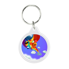 Брелок круглый с принтом Радуга Эмоджи в Ухте, пластик и полированная сталь | круглая форма, металлическое крепление в виде кольца | лайк | лойс | небо | облака | радуга | сердце | смайл | соцсети | эмоджи