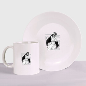 Набор: тарелка + кружка с принтом Альбедо. Оверлорд в Ухте, керамика | Кружка: объем — 330 мл, диаметр — 80 мм. Принт наносится на бока кружки, можно сделать два разных изображения. 
Тарелка: диаметр - 210 мм, диаметр для нанесения принта - 120 мм. | albedo | overlord | альбедо | владыка | оверлорд | повелитель | суккуб