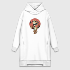 Платье-худи хлопок с принтом Кот самурай в Ухте,  |  | кот самурай аниме мем япония китай мечь катаны кот сидит на бревне красок солнце битва