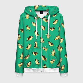 Мужская толстовка 3D на молнии с принтом Цыплята в Ухте, 100% полиэстер | длина до линии бедра, манжеты и пояс оформлены мягкой тканевой резинкой, двухслойный капюшон со шнурком для регулировки, спереди молния, по бокам два кармана | воробьи | гуси | гусь | птенец | птицы | цыпа | цыплёнок | цыплята