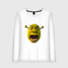 Женский лонгслив хлопок с принтом ШРЕК ГОЛОВА в Ухте, 100% хлопок |  | shrek | кот в сапогах | кот из шрека | осел из шрека | шрек | шрек 1 | шрек 2 | шрек 3 | шрек 4 | шрек голова | шрек кот | шрек осел | шрэк