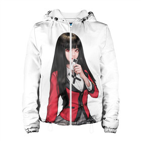 Женская куртка 3D с принтом Jabami Yumeko (Kakegurui) в Ухте, ткань верха — 100% полиэстер, подклад — флис | прямой крой, подол и капюшон оформлены резинкой с фиксаторами, два кармана без застежек по бокам, один большой потайной карман на груди. Карман на груди застегивается на липучку | ahegao | girl | girls | jabami | japan | kakegurui | senpai | waifu | yumeko | азарт | аниме | ахегао | безумный | вайфу | девушка | джабами | игра | карта | карты | манга | семпай | сенпай | тян | тяночка | юмэко | япония