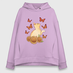 Женское худи Oversize хлопок с принтом Кот с подсолнухами и бабочками в Ухте, френч-терри — 70% хлопок, 30% полиэстер. Мягкий теплый начес внутри —100% хлопок | боковые карманы, эластичные манжеты и нижняя кромка, капюшон на магнитной кнопке | butterfly | cat | cute | flower | flowers | kitty | pussycat | spring | summer | sunflower | sunflowers | бабочка | весна | киса | киска | котёнок | котик | кошка | лето | подсолнух | подсолнухи | принт с котом | принты с котом | цветок | цве