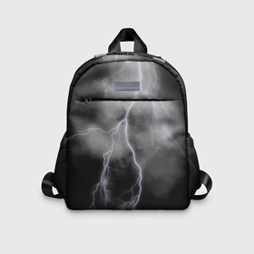 Детский рюкзак 3D с принтом гроза в Ухте, 100% полиэстер | лямки с регулируемой длиной, сверху петелька, чтобы рюкзак можно было повесить на вешалку. Основное отделение закрывается на молнию, как и внешний карман. Внутри дополнительный карман. По бокам два дополнительных кармашка | Тематика изображения на принте: гроза | молния | небо | непогода | темно | тучи